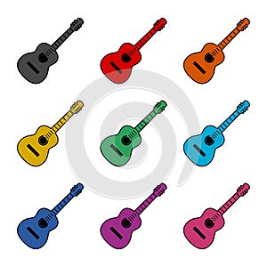 Acoustic guitar icon or logo, Guitar silhouette, color set