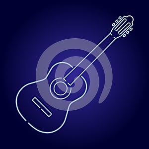 Acoustic guitar neon blue glowing illustration