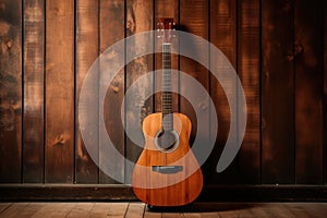 Acoustic guitar on old wooden background. Generative AI