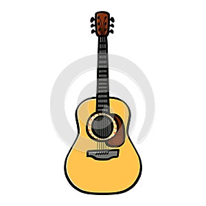 Acoustic guitar outline illustration on white background