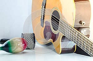 Acoustic guitar Percussion Accessories White background