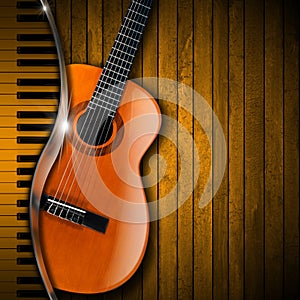 Acoustic Guitar and Piano Wood Background