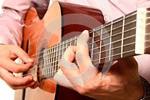 Acoustic guitar player close-up