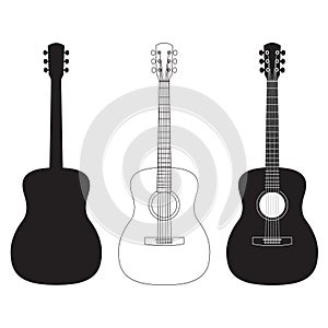 Acoustic guitar set. Music instrument silhouettes. Vector illustration
