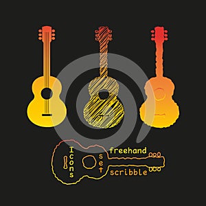 Acoustic guitar silhouette set