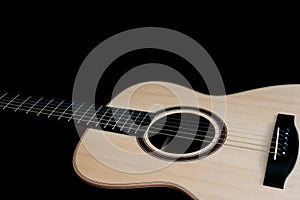 Acoustic guitar. Singer songwriter steel string folk guitarist musical instrument close-up