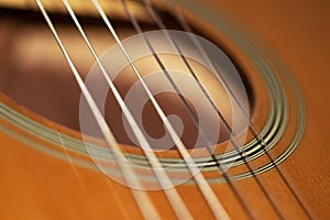 Acoustic guitar sound hole close-up view macro