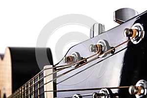 Acoustic Guitar String Tuners and Neck Closeup