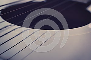 Acoustic guitar strings close up