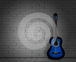 Acoustic guitar white background wall shadow