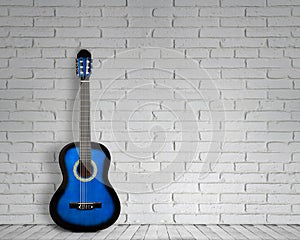 Acoustic guitar white background wall shadow