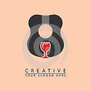 Acoustic guitar and win combination icon logo vector