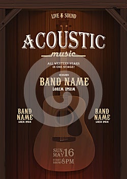 Acoustic music evening wild west vertical poster with guitar