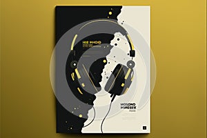 Acoustic music headphones minimalist print or poster design for a dj or musical event. Headset equipment. Vector illustration