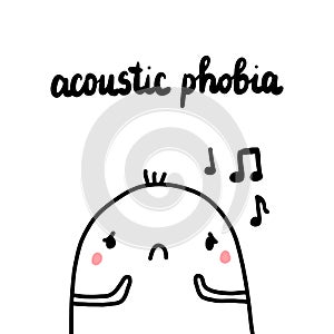 Acoustic phobia hand drawn illustration with cute marshmallow frightened