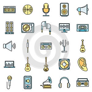 Acoustics audio icons set vector color line