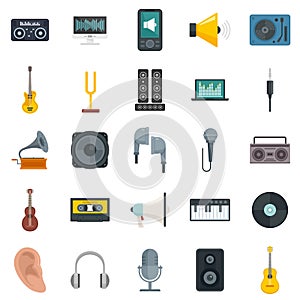 Acoustics icons set flat vector isolated
