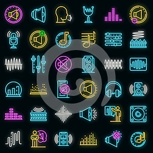 Acoustics icons set vector neon