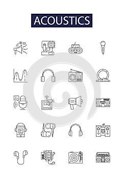 Acoustics line vector icons and signs. sound, music, background, musical, guitar, string, play,instrument outline vector