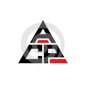 ACP triangle letter logo design with triangle shape. ACP triangle logo design monogram. ACP triangle vector logo template with red