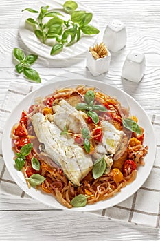 Acqua Pazza, italian poached fish, top view