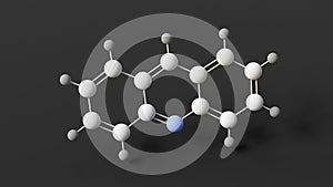 acridine molecule, molecular structure, nitrogen heterocycle, ball and stick 3d model, structural chemical formula with colored