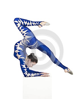 Acrobat, a circus artist in a blue suit.