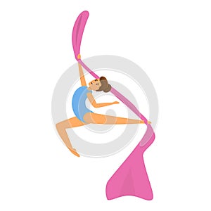 Acrobat on circus ribbon icon cartoon vector. Aerial hoop