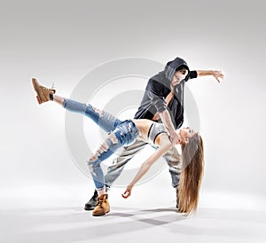 Acrobat pose of a two talented dancers