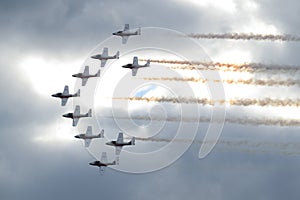 Acrobatic aircraft in formation