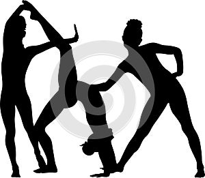 Acrobatic stunt. Gymnasts acrobats  vector black silhouette. Gymnasts acrobats vector