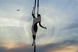 Acrobatics in aerial silk.