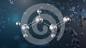 acrolein molecular structure, 3d model molecule, unsaturated aldehyde, structural chemical formula view from a microscope
