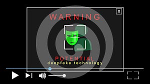 Risk, deepfake. Banner related to identity change and concealment. False. Informatics and communications. photo