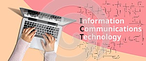 Acrónimo o comunicación. persona en negocios sobre el computadora portátil 