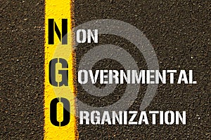 Acronym NGO - Non Governmental Organization. photo