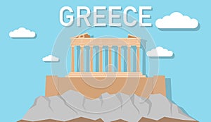 Acropolis of Athens Colorful flat cartoon landmarks Important tourist attractions of Europe.