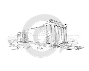 Acropolis of Athens. Erechtheum. Athens. Greece. Hand drawn sketch. Vector illustration.