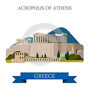 Acropolis Athens Greece flat vector attraction sight landmark