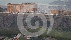 Acropolis of Athens, Greece. Many tourists in the Parthenon Temple, most Crowded place