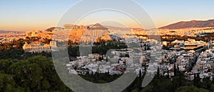 Acropolis of Athens, Greece, with the Parthenon Temple during sunset