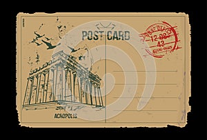 Acropolis. Athens, Greece. Post card design.