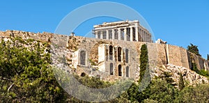 Acropolis of Athens, Greece. Scenic view of Parthenon temple on its top