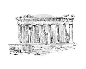 Acropolis of Athens. The Parthenon. Athens. Greece. Hand drawn sketch. Vector illustration