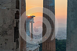 Acropolis of Athens - Propylaea and Temple of Athena Nike at Sunset