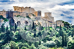 Acropolis Green Trees Temple Athena Nike Propylaea Agora Athens