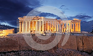 Acropolis hill - Parthenon temple in Athens at night, Greece