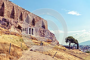 Acropolis hill in summer, Athens, Greece, it is a top tourist attraction of Athens. Scenic view of famous landmark with strong