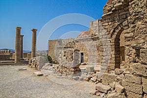 Acropolis of Lindos archeological site at Rhodes Island Greece