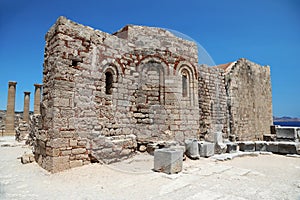 the acropolis at lindos bay in rhodes greece